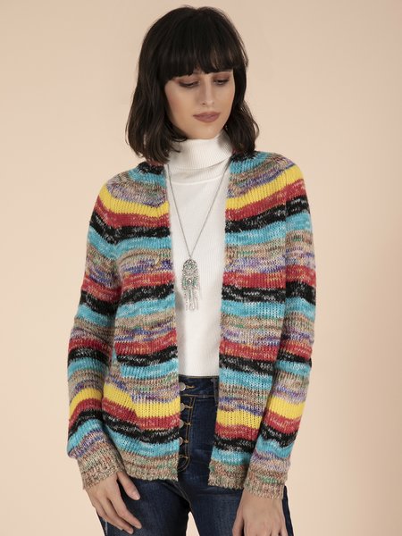 

JFN Colorful Stripes Daily Cardigan, Multicolor, Sweaters