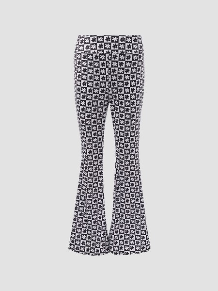 

Vintage Geometric Boot Cut Printed Pants, Black-white, Women's Clothing