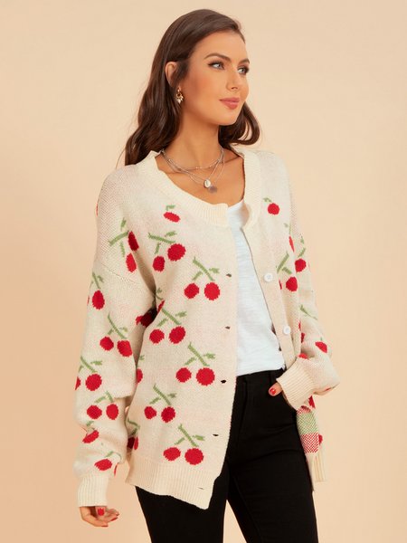 

Cherry Jacquard Cardigan, White, Sweaters