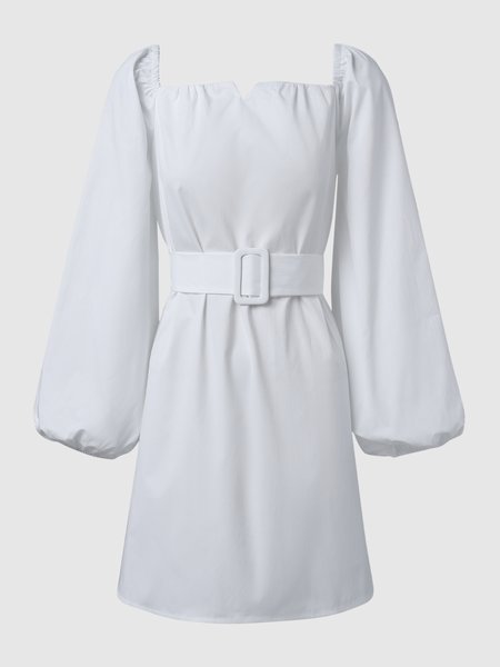 

Simple Square Neck Weaving Dress, White, Mini Dresses