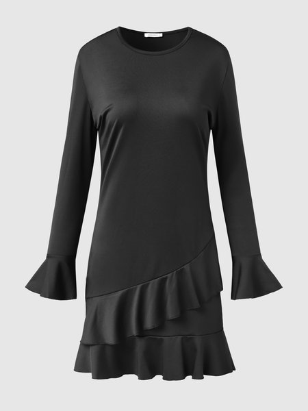 

Solid Regular Fit Knitting Dress, Black, Midi Dresses