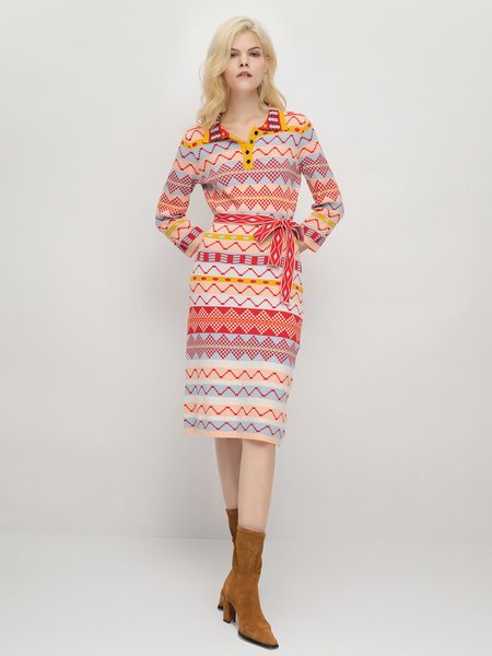 

Long Sleeve Shift Sexy Sweater Dress, Multicolor, Midi Dresses