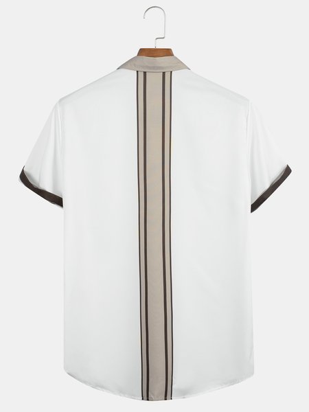 

Uomo Colletto a Camicia Astratto Stampato Top, Cachi, Men