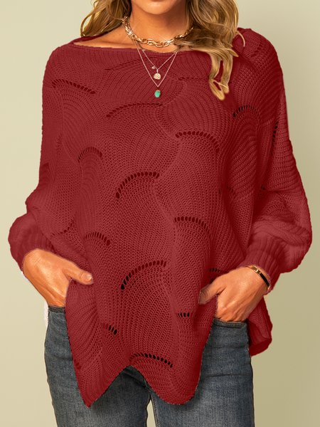 

a-line long sleeve cutout sweater, Wine red, Knitwear & Sweaters