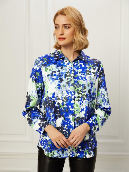

Elegant Regular Fit Shirt Collar Work Top, Blue, Blouses and Shirts
