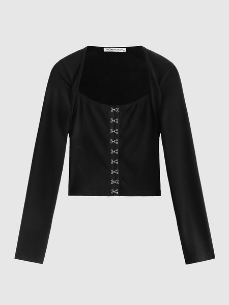 

Square Neck Casual T-shirt, Black, Tees