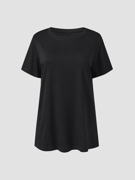 

Crew Neck Pastoral Loosen Shirts & Tops, Black, T-Shirts