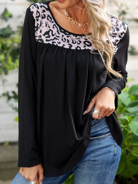 

Long Sleeve Floral-Print Cotton-Blend Shirts & Tops, Black, Tops