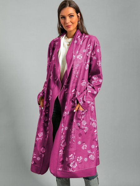 

Tribal Long Sleeve Shift Shawl Collar Outerwear, Fuchsia, Cardigans