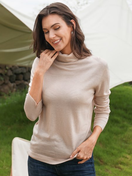

Cotton-Blend Long Sleeve Vintage Sweater, Apricot, Sweaters