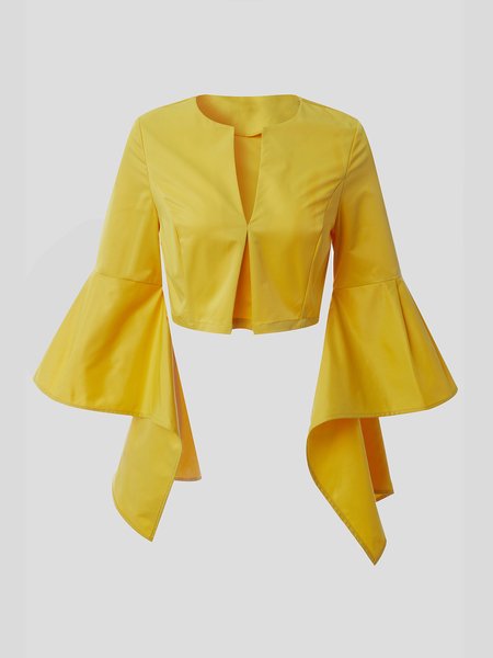 

Long Sleeve Shift Work Plain Top, Yellow, Tops