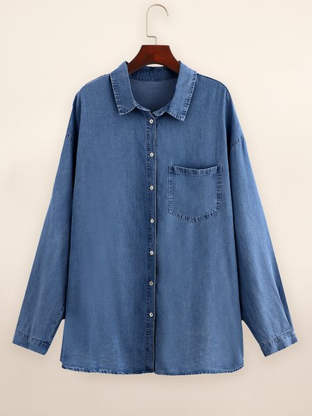 

Long Sleeve Cotton Shirt Collar Casual Shirts & Tops, Light blue, Shirts & Blouses