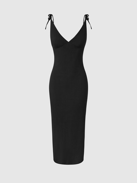 

Spaghetti Elegant Slit Dress, Black, Maxi Dresses