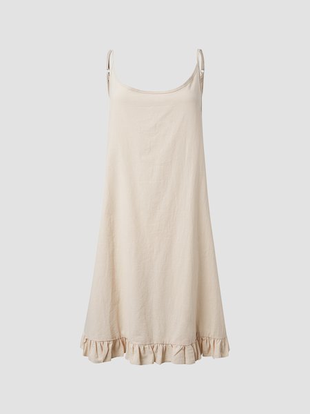 

Summer Ruffled Hem Round Neck Solid Braces Skirts, Khaki, Women's Clothing