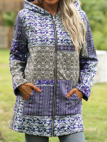 

Casual Floral Outerwear, Blue, Outerwear