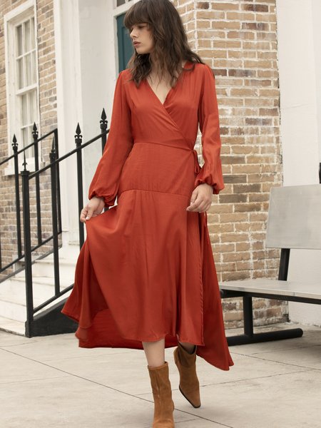 

V Neck Maxi Dresses Date Elegant Dress, Rust, Maxi Dresses