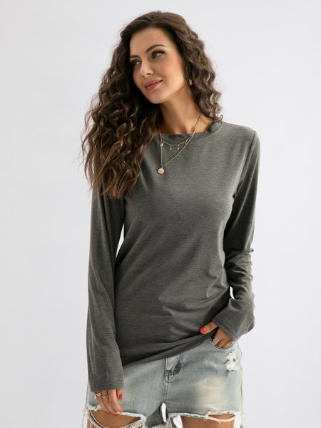 

Solid Crewneck -shirt, Gray, Long sleeve tops