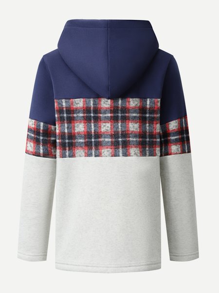 

Hooded Checked/Plaid Casual Sweatshirt, Blue, Hoodies & Sweatshirts