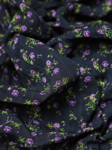 

Romantic sexy V-neck lace-up shrunken puff sleeve chiffon floral long-sleeved dress, Deep blue, Floral Dresses