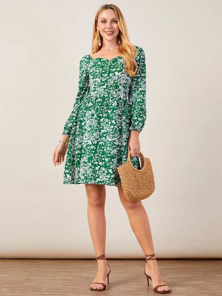 

Regular Fit U-Neck Floral Weaving Dress, Green, Mini Dresses