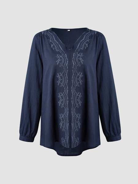 

Vintage Casual Jacquard Elegant Loosen Shirts & Tops, Deep blue, Long sleeve tops