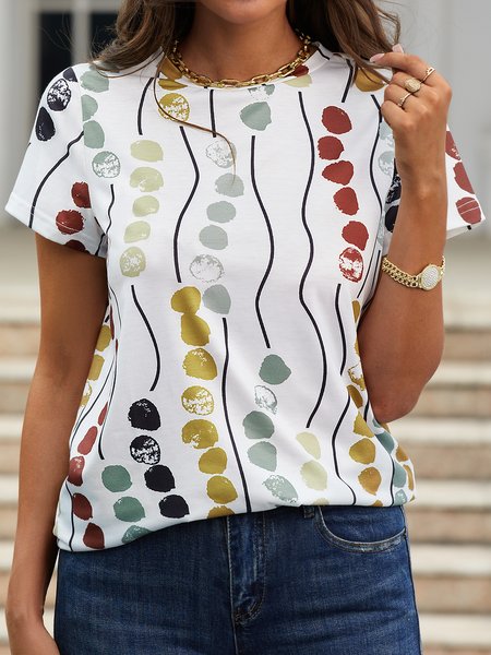

Polka Dots Vacation Crew Neck Short Sleeve T-Shirt, Multicolor, T-Shirts