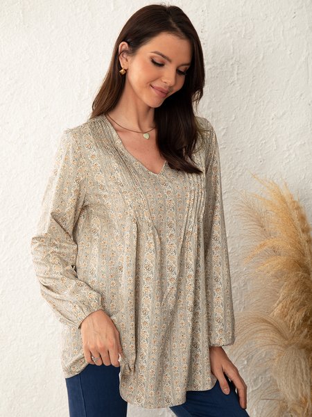 

Long Sleeve Floral Shirts & Tops, Apricot, Tops