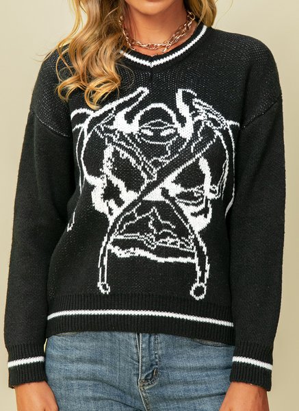 

Long Sleeve Casual Animal Sweater, Black, Knitwear & Sweaters