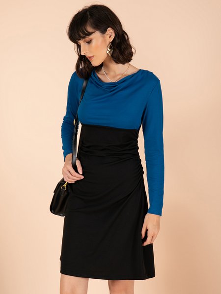 

Casual Long Sleeve Cotton-blend Dresses, Blue, Casual Dresses
