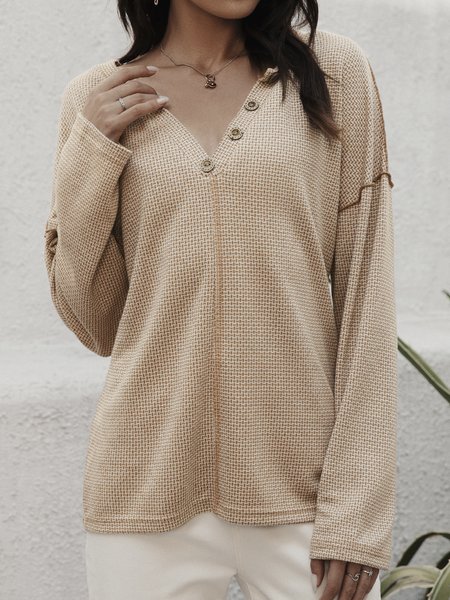 

Buttoned Long Sleeve Vintage V Neck Shirts & Tops, Brown, Long sleeve tops