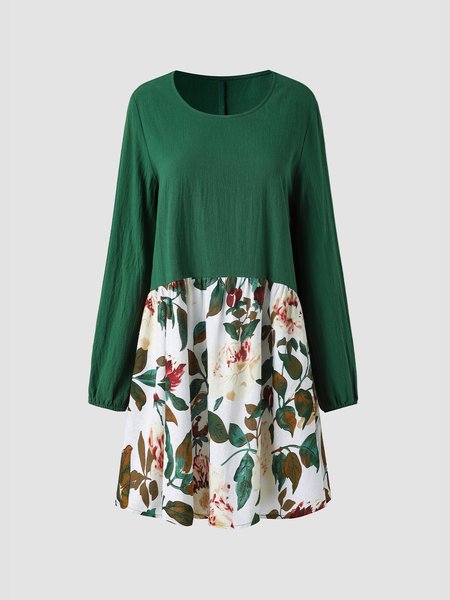 

Casual Crew Neck Floral Dresses, Green, Floral Dresses
