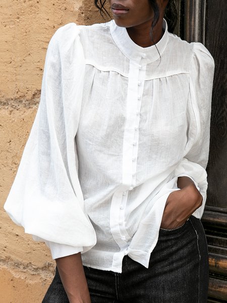 

Plain Casual Long Sleeve Work Blouse, White, Blouses and Shirts