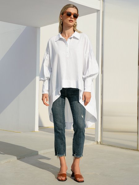 

Long Sleeve Casual Shift Blouse, White, Blouses and Shirts
