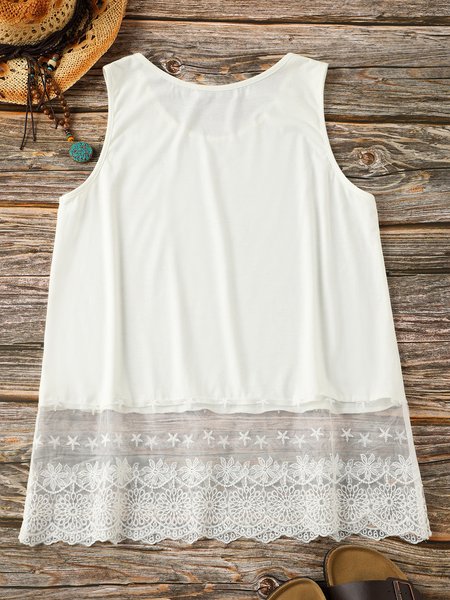 

Crew Neck Cotton Tops, As picture, Tanks & Camis
