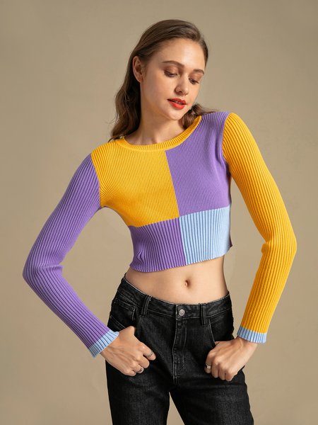 

Long Sleeve Shift Casual Round Neck Sweater, As picture, Pullovers