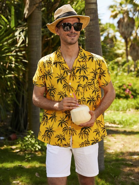 

Men's Printed Shirt Collar Shirts, Yellow, Shirts