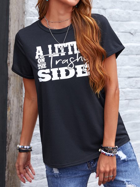 

Letter Short Sleeve T-shirt, Black, Tees & T-shirts