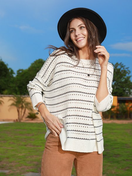 

Casual Cotton-Blend Long Sleeve Sweater, As picture, Sweaters