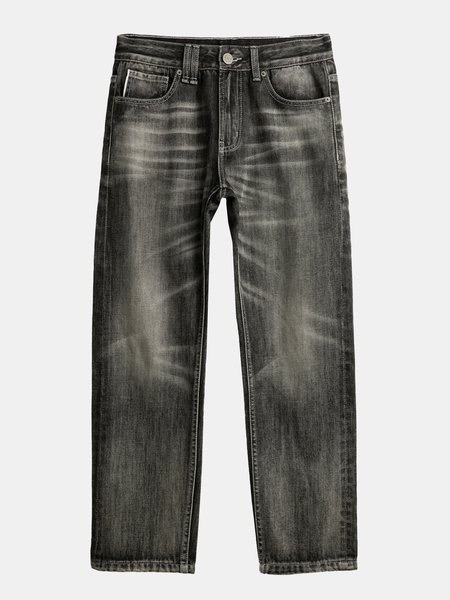 

Casual Denim Washed Pants, Black, Men's pants