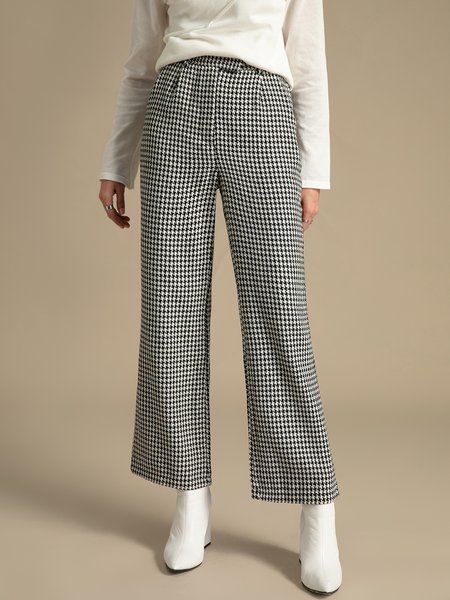 

Elegant Houndstooth Wide Leg Pants, Black, Wide Leg Pants