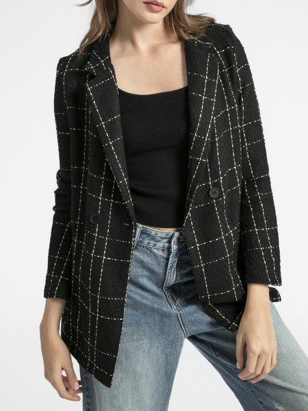 

Work Fall A-line Long Sleeve Elegant Simple Outerwear, Black, Coats