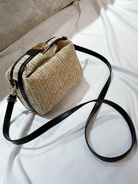 

Woven one-shoulder beach vacation messenger bag, Black, Shoulder Bags