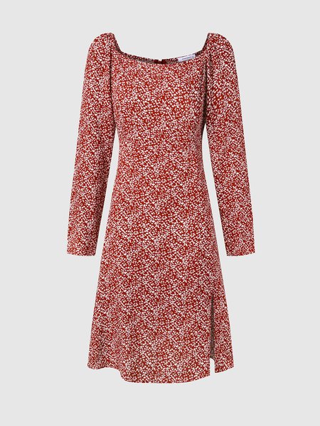 

Square Neck Elegant Weaving Dress, Red, Midi Dresses