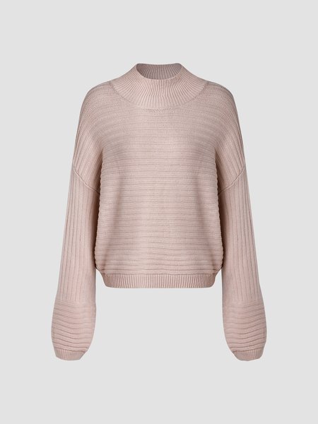 

High Neck Plain Basics Sweater, Light khaki, Sweaters