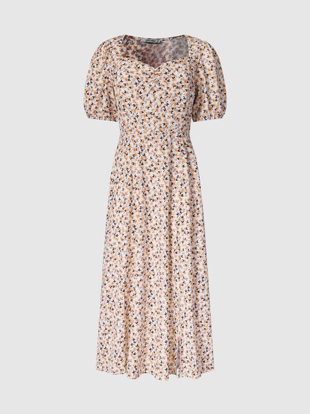 

Puff Sleeve Floral Weaving Dress, Apricot, Maxi Dresses