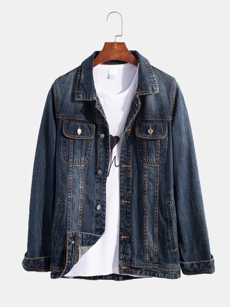 

Casual Shirt Collar Washed Jackets, Denim blue, Jackets & Coats