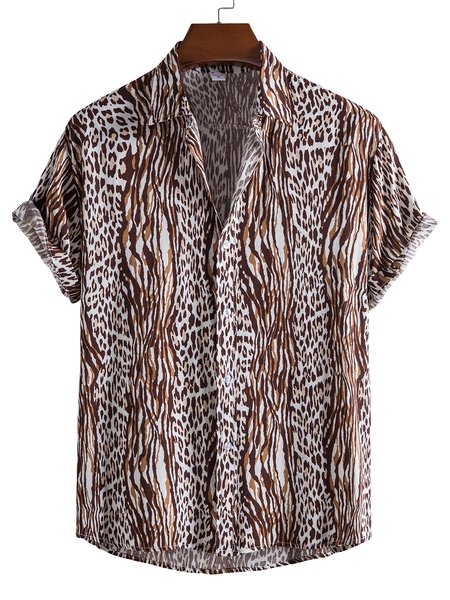 

Men's Shirt Collar Vintage Leopard Shirts, Brown, Shirts