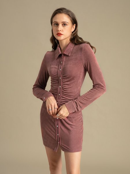 

Plain Long Sleeve Simple Mini Dress, Purple, Mini Dresses