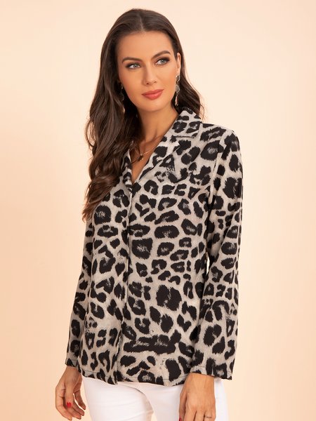 

Vintage Leopard Long Sleeve Shirt, Gray, Shirts & Blouses