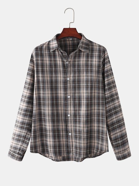 

Plaid Basic Shirt Collar Shirts & Tops, Yellow, Men's shirts